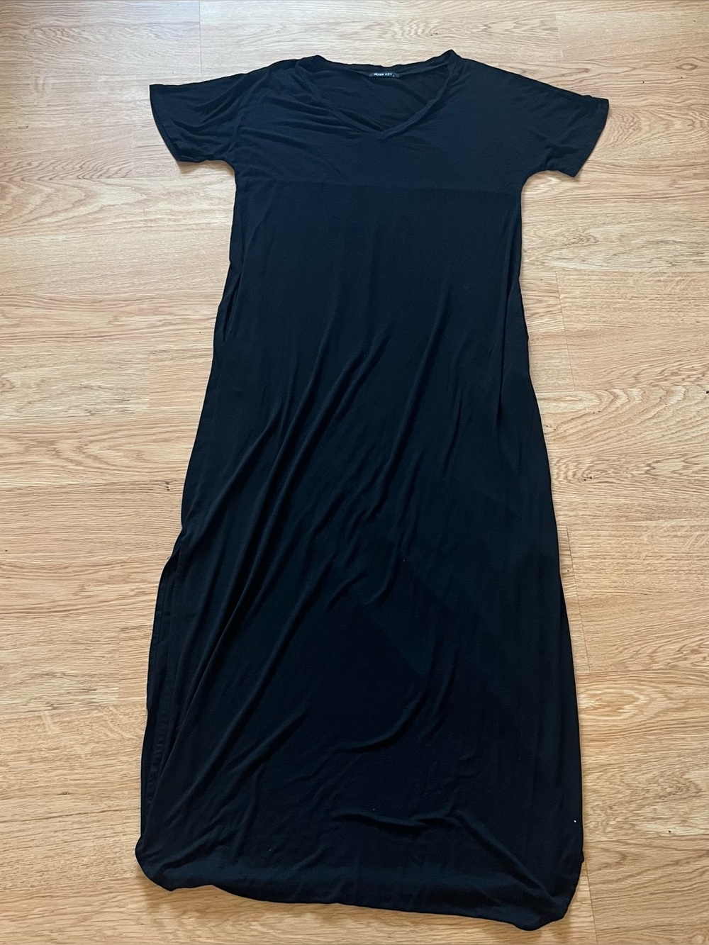 Huskary Women's L Maxi Dress Casual Loose Pockets Long Dress Short Sleeve Split
